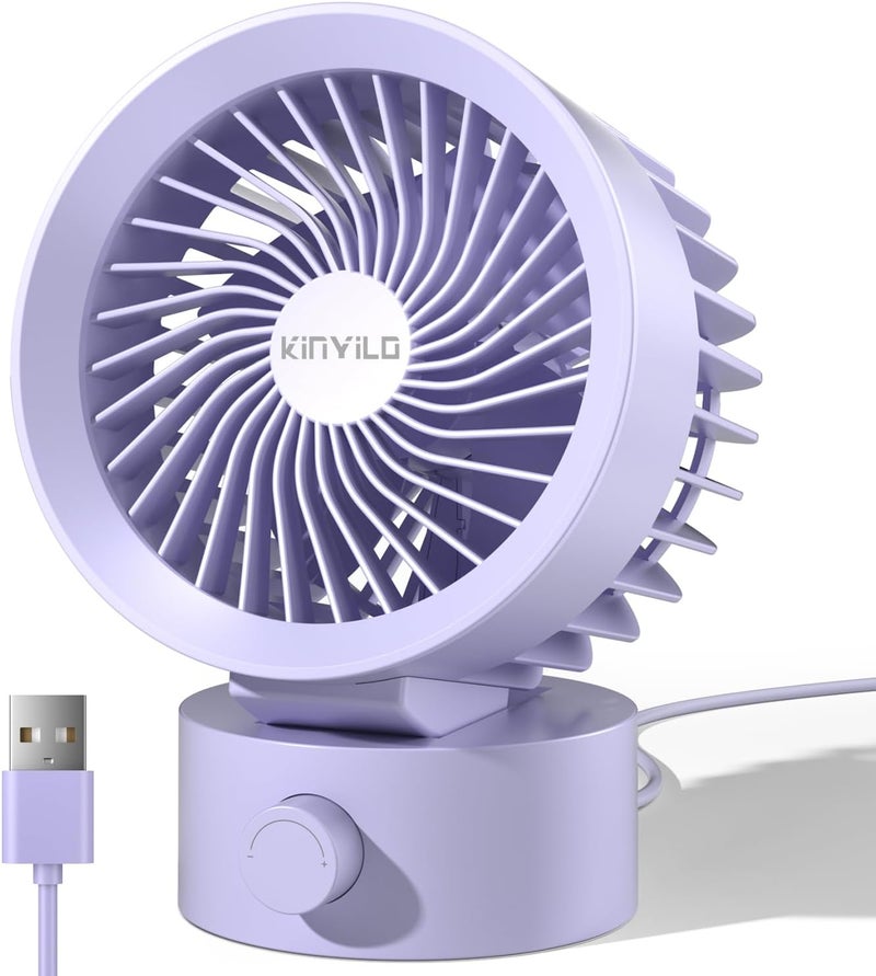 KinYiLO USB Desk Fan Small Quiet, Stepless Speed Mini Fans for Home Office Dorm Desktop, Portable Travel Personal Cooling, Plug In USB Powered, Purple - Image 1